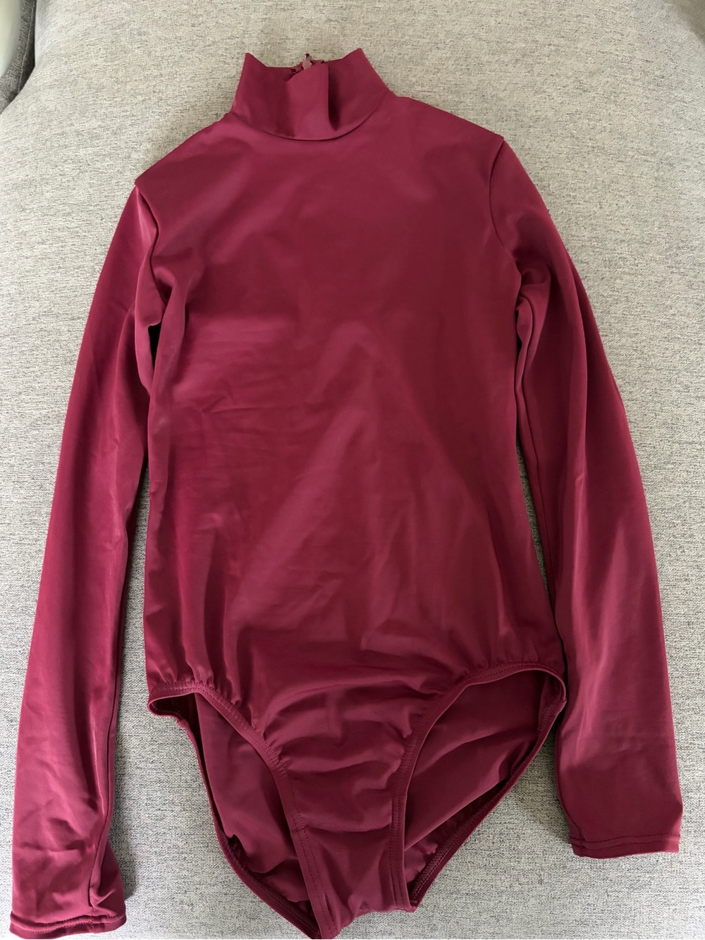 Girls' Long Sleeve Mock Neck One-Piece Dance Suit- Burgundy